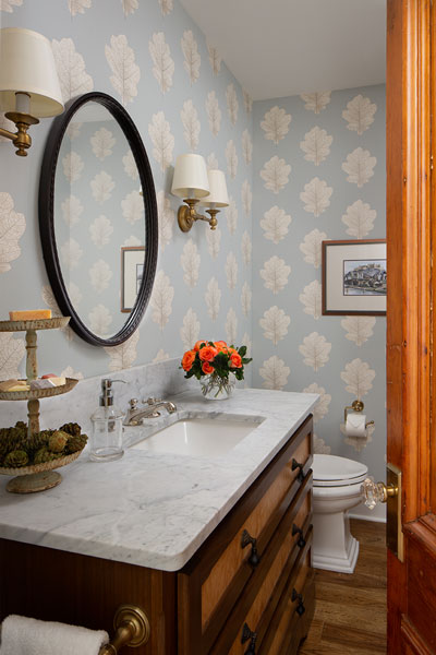 picture of a blue and white powder room